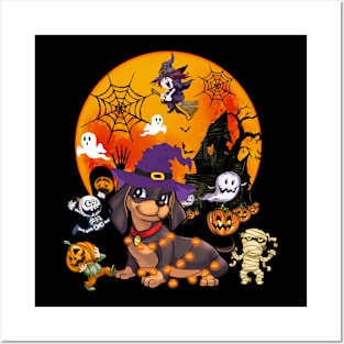 Dachshund Witch Funny Dog Halloween Posters and Art